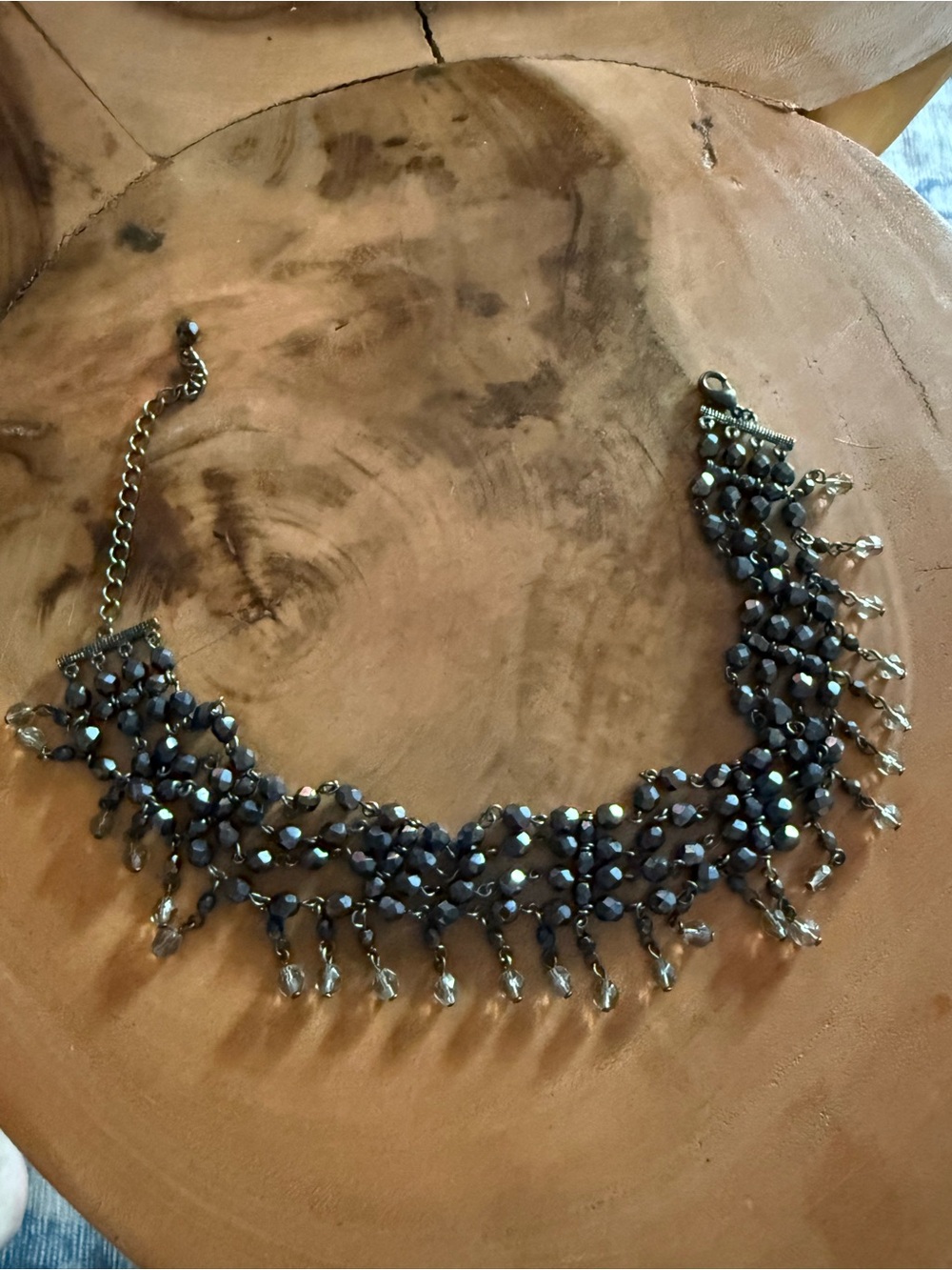 Black Beaded Fringe Statement Necklace